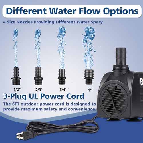 BeGreenPro 550GPH Submersible Water Pump(2000L/H 30W), Adjustable Ultra Quiet Fountain Pump with 4 Nozzles 7.2ft High Lift...