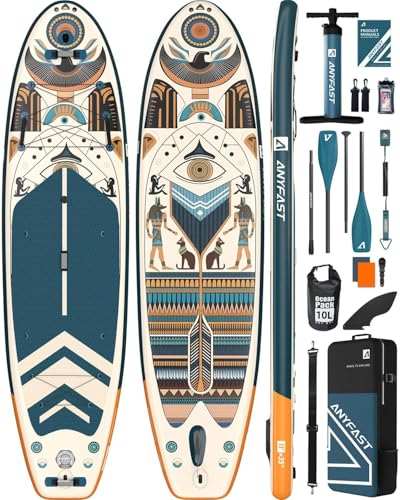 ANYFAST Inflatable Stand Up Paddle Boards - Extra Wide Fishing Paddleboard,Cool Design,Ultra Stable Standup SUP,5 Handles,...