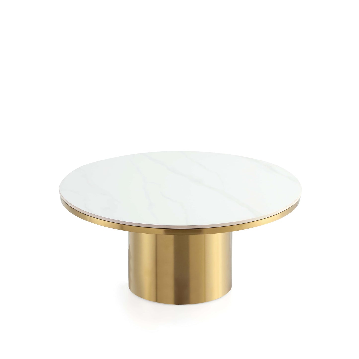 Manhattan Comfort Glenn Round Coffee Table with Sleek Sintered Stone Top and Stainless Steel Base, Elegant Design for Modern Living Room, Centerpiece, Gold