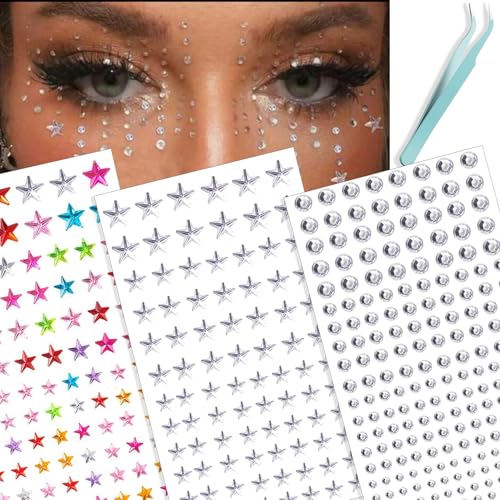 NOOEPC Face Gems, Star Face Jewels Self-Adhesive Hair Gems, Rave Aaccessories Face Glitter, Rhinestone Stickers Eye & Face...