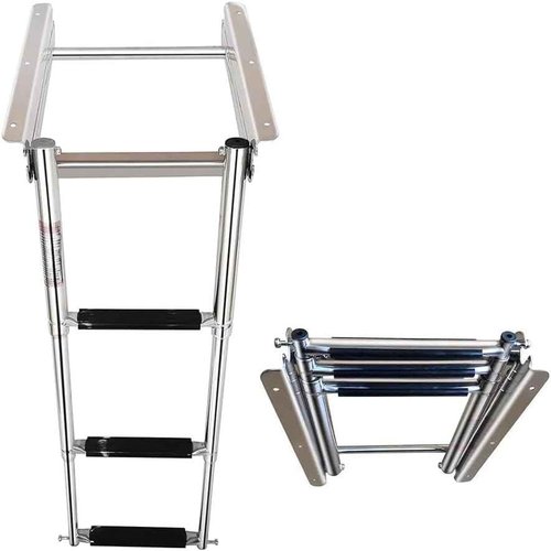 Mojiate Made 3 Step Telescoping Folding Boat Ladder Boarding Stepladder with Press-Type Spring for Boat Yacht Swimming Pool and More, Rated to 400 Pounds