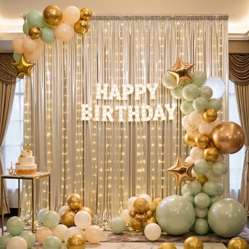 10ftx10ft Champagne Sequin Backdrop Curtain with Lights-2 Panels 5×10ft Wrinkle Free Thick Shimmer Glitter Backdrop Drapes...