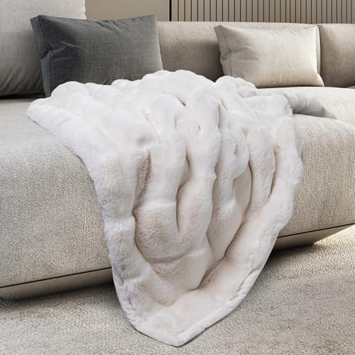 Mon Chateau 60" x 70" Hearthside Faux Fur Throw Blanket, Reversible Soft Blanket for Queen-Size Bed, Couch, or Sofa, Cozy ...
