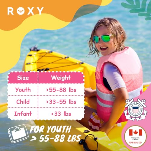 ROXY Women's Life Vest and Youth Life Vest, USCG Approved PFD, Light-Weight EPE Foam Life Jacket with Quick-Release Buckle...