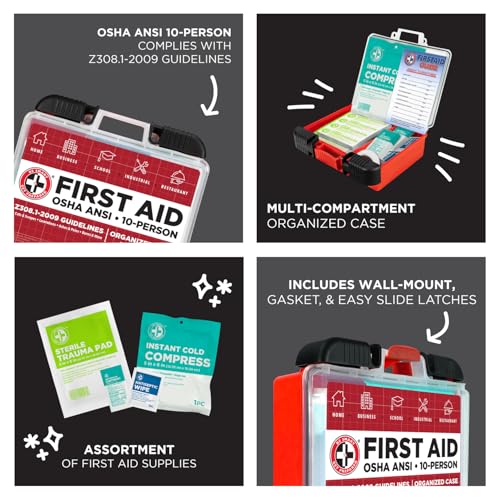 Be Smart Get Prepared OSHA/ANSI First Aid Kit - 10 Person, 100 Pieces - Designed for Home, Business, School, Industrial, a...