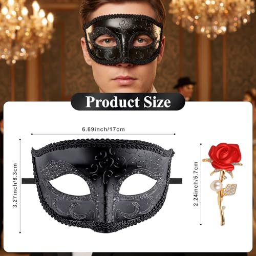 Hyperfun Experience Masquerade Mask for Men with Brooch for Halloween Mardi Gras Party