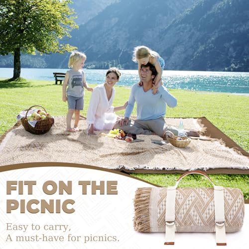 Genovega 2 in 1 Extra Large Outdoor Picnic Blanket Waterproof Woven Boho Mat Giant Beach Towel Travel Essential Yoga Acces...