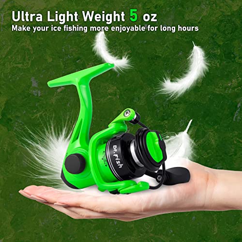 Dr.Fish ELF Ice Fishing Reel Crappie Fishing Reel Spinning Reel Size 800 Ultralight 5oz Powerful 12Lb Max Drag 5+1 Stainle...
