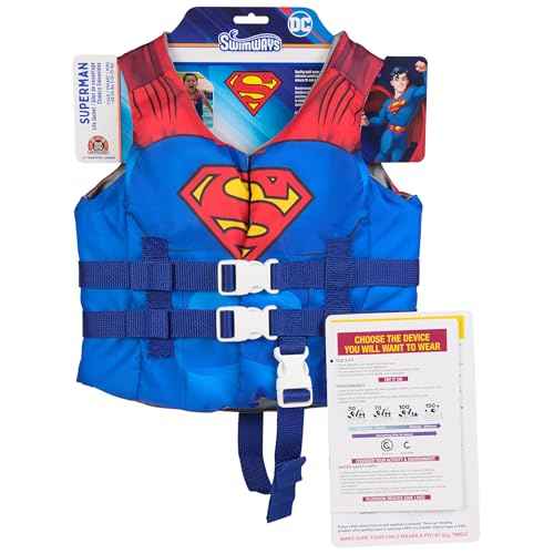 SwimWays DC Swim Trainer Life Jacket, US Coast Guard Approved Life Vest Kids Swim Vest, Pool Floats & Life Jackets for Kids 33-55 lbs, Superman