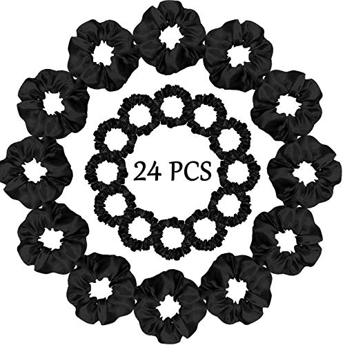 24 Pieces Satin Hair Scrunchies Silky Elastic Hair Bands Skinny Solid Hair Ties Ropes Ponytail Holder for Women Girls Hair Acces