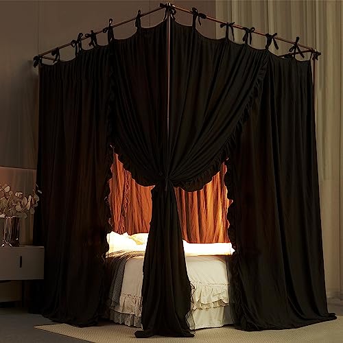 AIOOO 4 Corners Post Princess Curtain Bed Canopy Double Layer Cozy Mosquito Net Mesh and Cloth for Girls Adults Bedroom De...