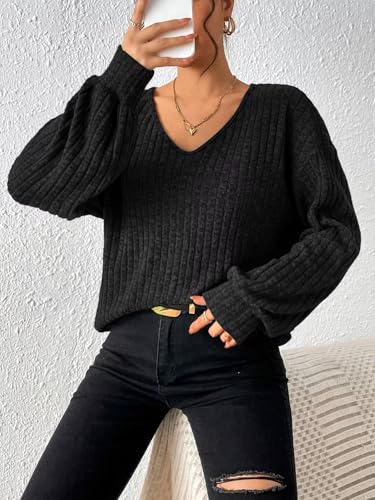 Women's Fall V Neck Sweaters 2025 Loose Fit Lightweight Casual Tunic Fashion Tops