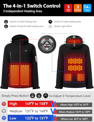 Men's Heated Jacket with Detachable Hood, Waterproof Winter Outdoor Coat Electric Insulated jackets with Battery Pack