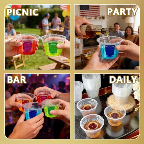 Slomg 100 Pack 3 oz Clear Plastic Bomber Cups, Bulk Disposable Jager Bomb Jello Shot Glasses for Mixed Drinks, Durable Min...