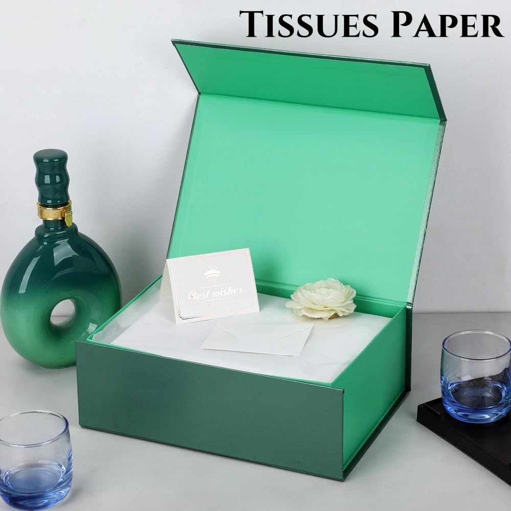 UoeRing 6 Pack Green Gift Box 9.5x6x3 inch Small Luxury Gift Box for Presents with Magnetic Lid Collapsible,Birthday,Christmas,Contains Card, Ribbon, Tissue Paper,Shredded Paper Fille