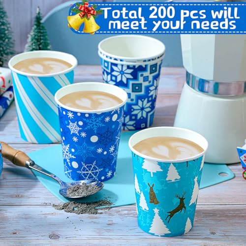 Jinei 200 Pcs Christmas Paper Cups 9 oz Paper Cup Snowflake Design Hot Beverage Cups Christmas Drinkware Party Supplies De...