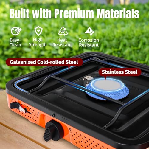 SHINESTAR Portable Camping Stove with Carrying Bag, 17000 BTU 2 Burner Propane Stove, Foldable Camp Stove for Camping, Out...