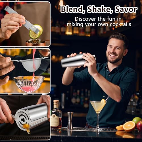Roylvan Bartender Kit, 23 Piece Professional Cocktail Shaker Set with Stand Shaker Spoon Jiggers Cocksrew, All Essential B...