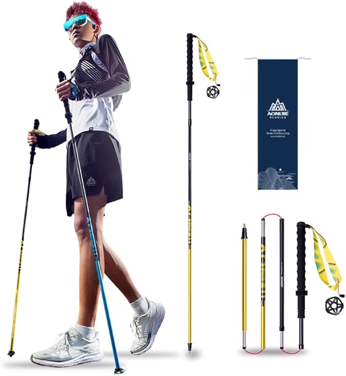 AONIJIE 2Pcs Collapsible Hiking Poles for Men and Women - Lightweight Carbon Fiber Aluminum Folding Trekking Poles for Hik...