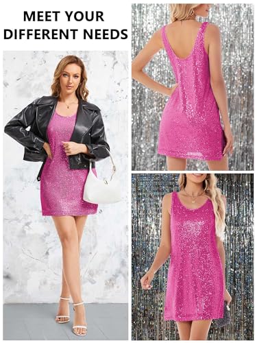 Ainuno Sequin Dress for Women,Sparkly Sleeveless Tank Dresses Sexy Metallic Party Outfit