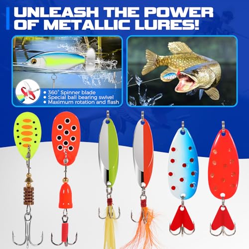 PLUSINNO Fishing Lures Fishing Tackle Box Fishing Gifts for Men, Bass, Trout Fishing Accessories Kit for Saltwater & Fresh...