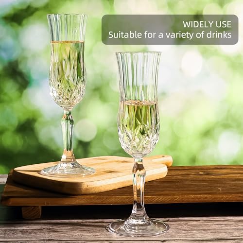 Champagne Flutes Set of 12-4 oz Vintage Crystal Clear Glasses with Cut Design, Elegant Stemware for Champagne, Prosecco, M...