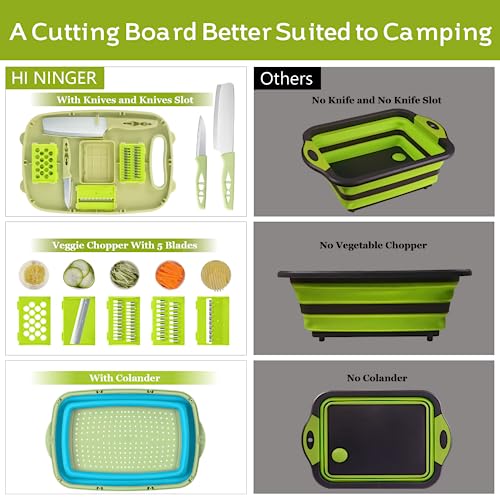 Camping Cutting Board, HI NINGER Collapsible Chopping Board with Colander, 9-In-1 Multi Chopping Board Kitchen Vegetable W...