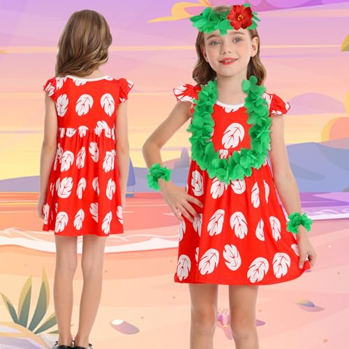 Benylion Hawaiian Dress Red Leaf Hawaiian Dress Summer Dress for Girls Halloween Christmas Costumes Cosplay Birthday