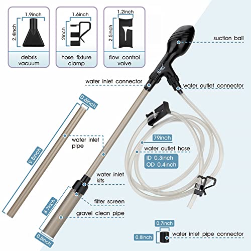 hygger Small Gravel Vacuum for Aquarium, Manual 80GPH Aquarium Gravel Cleaner Low Water Level Water Changer Fish Tank Clea...
