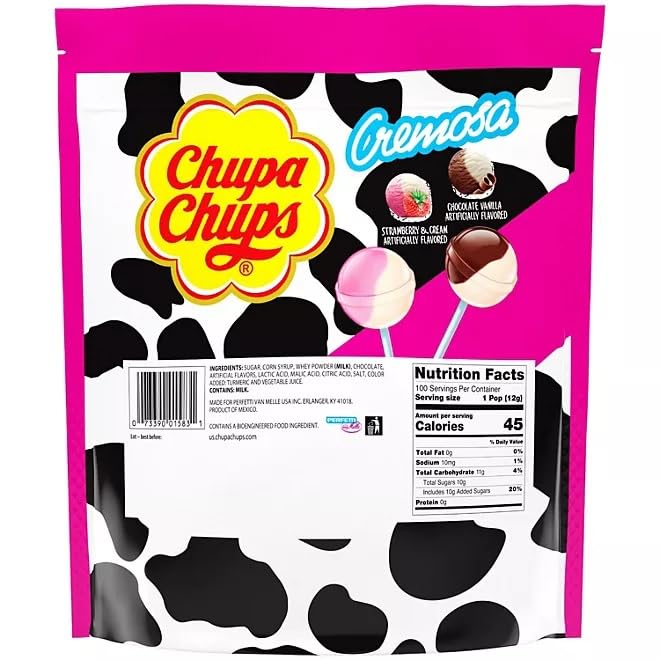 Chupa Chupps Cremosa Lollipops, Strawberry and Choco-Vanilla, 100 ct.