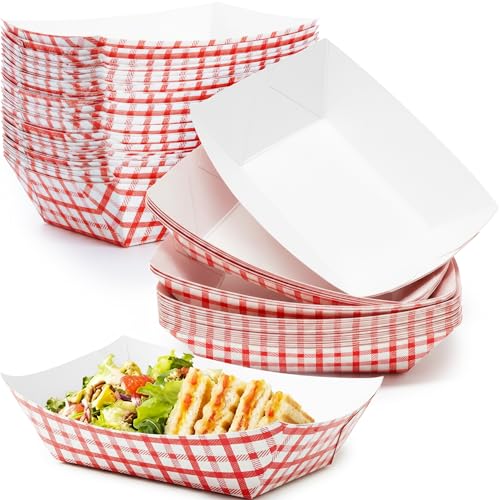 Heavy Duty, Grease Resistant 2 Lb Paper Food Trays 100 Pk. Recyclable, Coated Paperboard Basket Ideal for Festival, Carniv...
