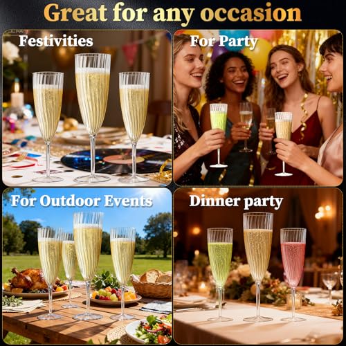 GuanQiao 16 Pack Clear Champagne Flutes, 6oz Disposable Wine Glasses with Long Stem, Reusable Plastic Cocktail Glasses for...