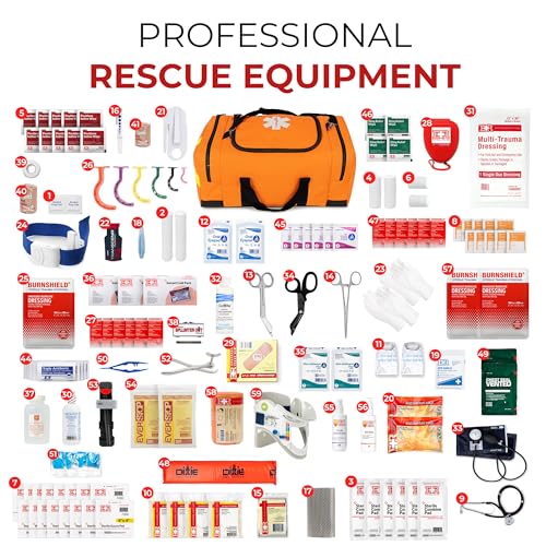 Large EMT Trauma Bag – Fully Stocked First Aid Kit with Tourniquet, Gauze, CPR Mask, Trauma Shears & Emergency Medical Sup...