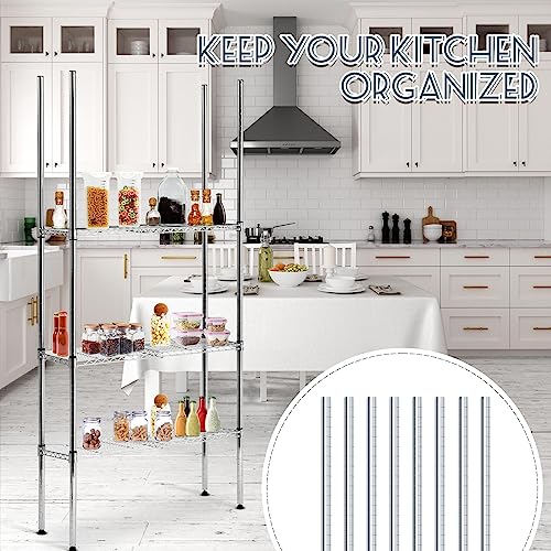 Thyle Set of 4 Wire Shelving Poles Including 8 Pcs 36'' Poles and 50 Pcs Shelf Clips, Heavy Duty Chrome Commercial Wire Sh...
