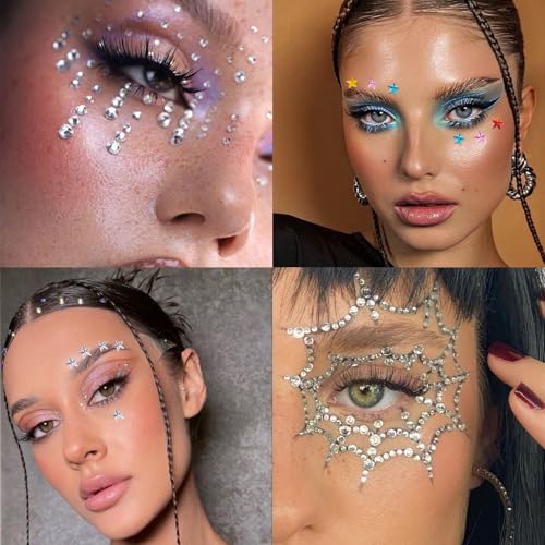 NOOEPC Face Gems, Star Face Jewels Self-Adhesive Hair Gems, Rave Aaccessories Face Glitter, Rhinestone Stickers Eye & Face...