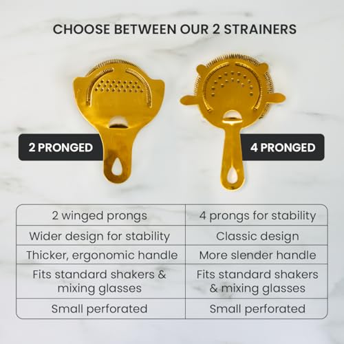 A Bar Above Cocktail Strainer, 4-Prong Bar Strainer with High Density Spring for Smooth Pouring, Fits Boston Shaker Tins a...