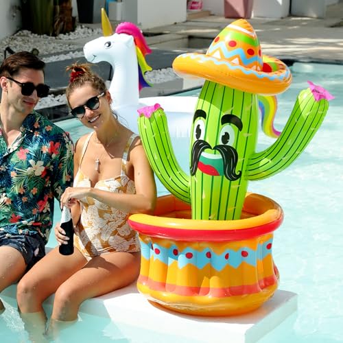 PARENTSWELL 47.5'' Inflatable Cactus Cooler, Inflatable Drink Cooler for Summer Fiesta Parties, Blow Up Ice Bucket Cinco D...