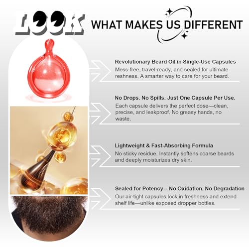 aokur Beard Oil Capsules for Men – Softens, Strengthens & Hydrates with Grape Seed & Camellia Oils – Mess-Free Single-Use ...