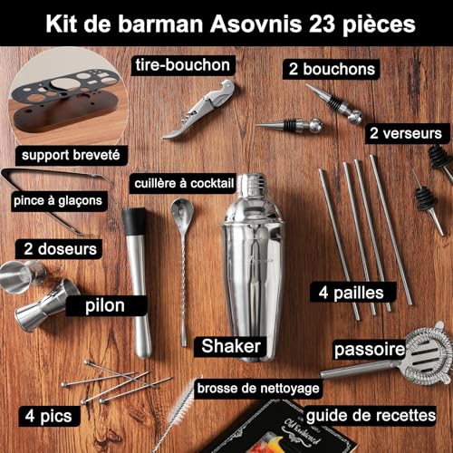ASOVNIS 23-Piece Bartender Kit, Cocktail Shaker Set with Stand | Bar Drink Mixer Set with All Essential Bar Tools: Martini...