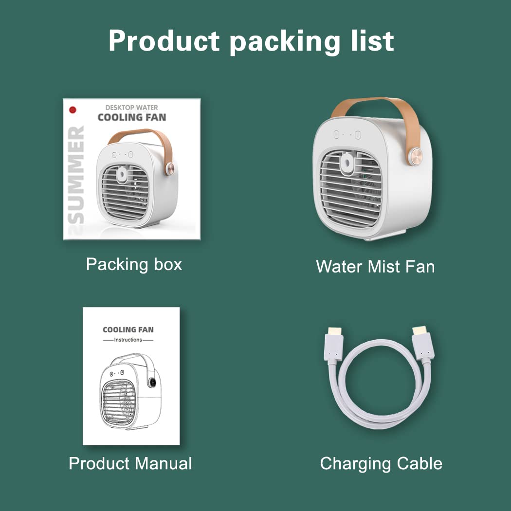 Portable Air Conditioners Rechargeable 6000mAh,Mini Air Conditioner,USB Small Personal AC Unit,3-Speed Quiet Evaporative Air Cooler Units for Room/Bedroom/Office/Rooms/Travel/Tent/Indoor/Outdoor-White
