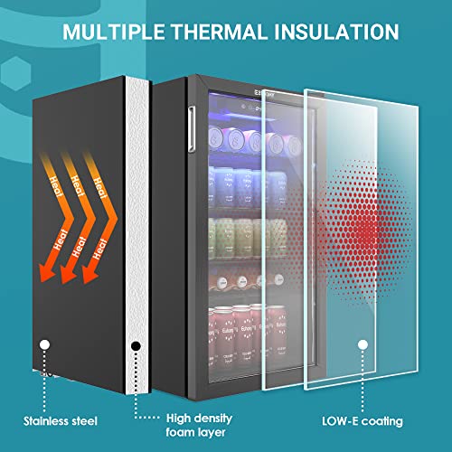 EUHOMY Beverage Refrigerator Cooler, 130 Can Mini Fridge with Glass Door for Soda Beer or Wine, Beverage Cooler for Home, ...
