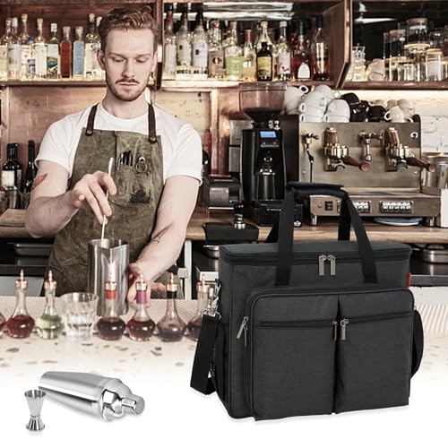 OUUTMEE Bartender Bag, Bartender Kit Travel Bag for Cocktail Shaker Set, Portable Carrying Case with Compartments for Wine...