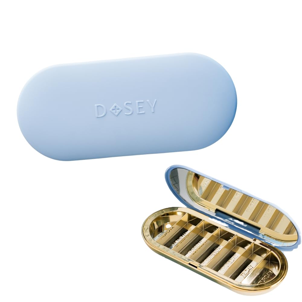 Dosey 7 Day Pill Compact Travel Pill Organizer - Pill Case with 7 Pill Compartments for Medicine Storage & Protection – Stylish & Elegant Medication Organizer with Mirror (Blue)