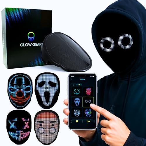 Pixel Stackers Face Transforming LED App Controlled Light Up Cosplay Mask with 115+ Animated Faces Customizable LED Patterns