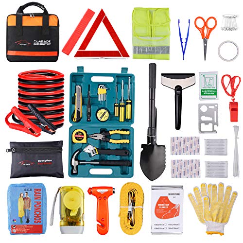 Vetoos Car Roadside Emergency Kit with Jumper Cables, Auto Vehicle Safety Road Side Assistance Kits, Winter Car Kit Essent...