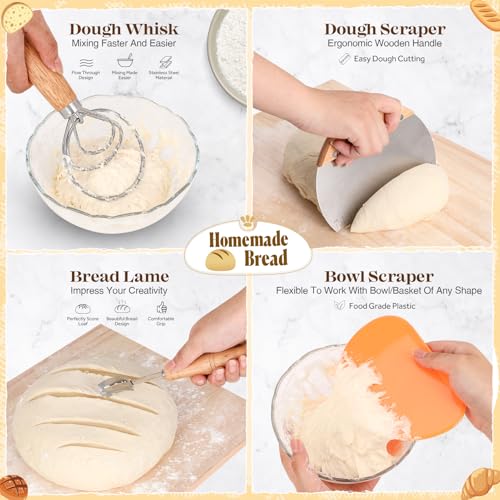 Sourdough Bread Baking Supplies, Sourdough Starter Kit, Bread Proofing Basket, Bread Making Tools Kit, Sour Dough Kit Tool...