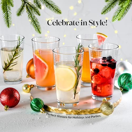Glaver's Drinking Glasses Set of 10 Highball Glass Cups, Premium Quality 17 Oz. Coolers, Ribbed Glassware. Ideal for Wate...