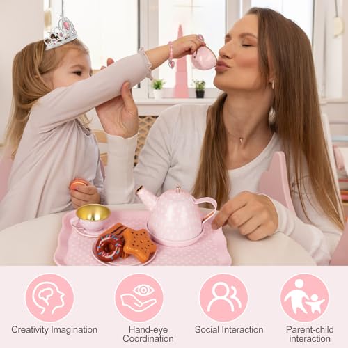 iAOVUEBY Tea Party Set for Little Girls, 49PCS Princess Tea Time Toys Including Tea Set Dessert Carrying Case, Kids Kitche...
