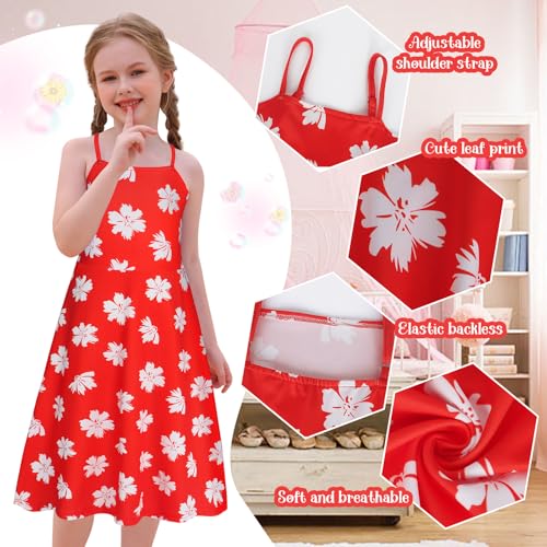 Benylion Hawaiian Dress Girls Red Leaf Dress Summer Dresses Halloween Christmas Cosplay Birthday Party Wear