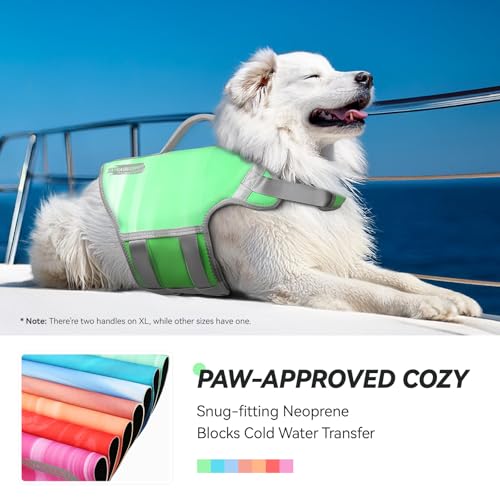 VIVAGLORY + Neoprene Dog Life Vest + Sports Style Dog Life Jacket, Swimming Vest with Handle, Ripstop & Buoyancy